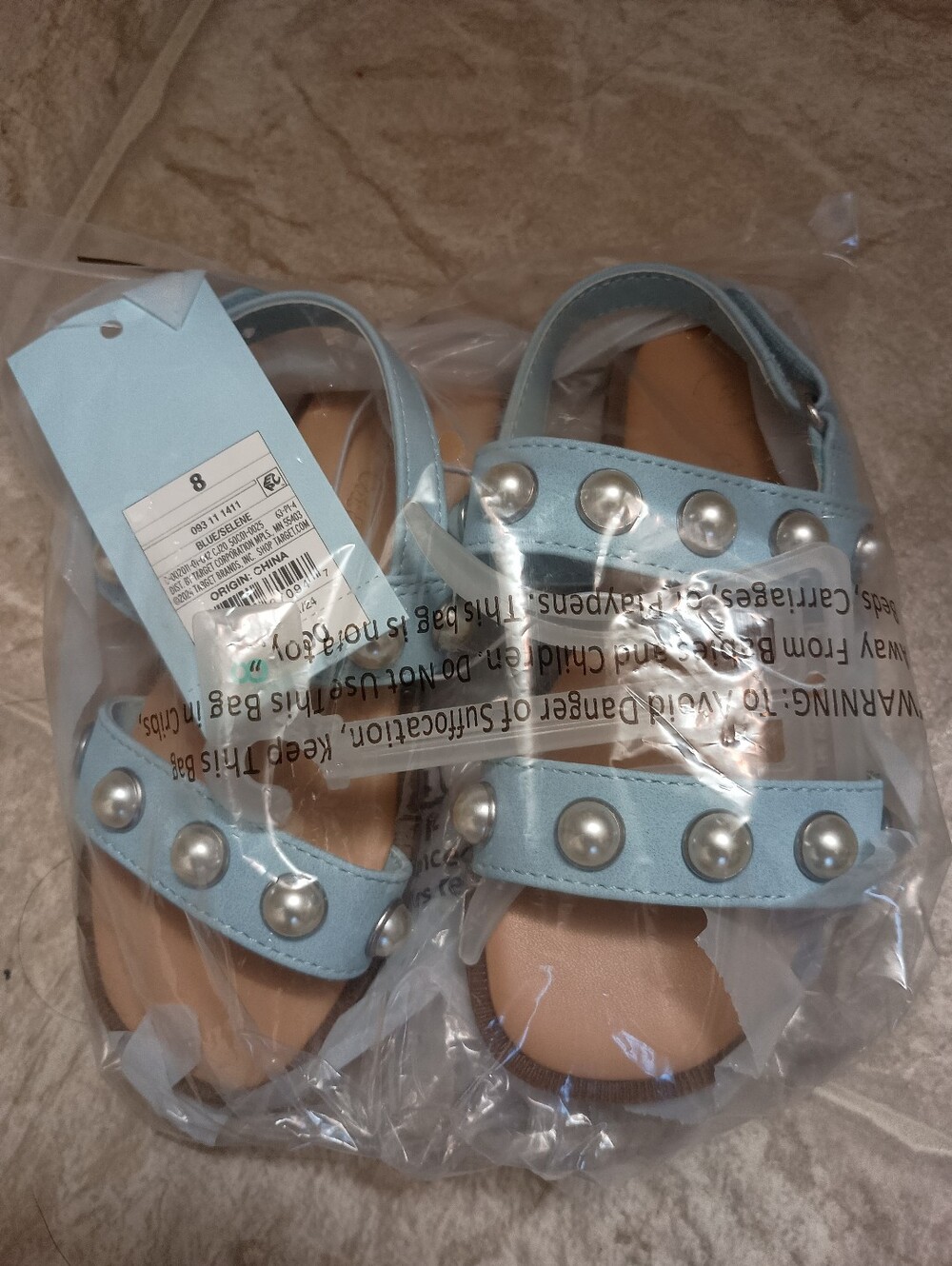 a new day Light Blue Pearl-Stud Sandals for Kids Size 8